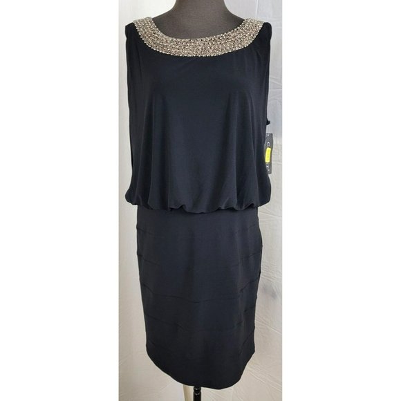 Cachet NY Sleeveless Black Dress Size XL Layered Formal Beaded MSRP $120 NEW NWT - Picture 1 of 10